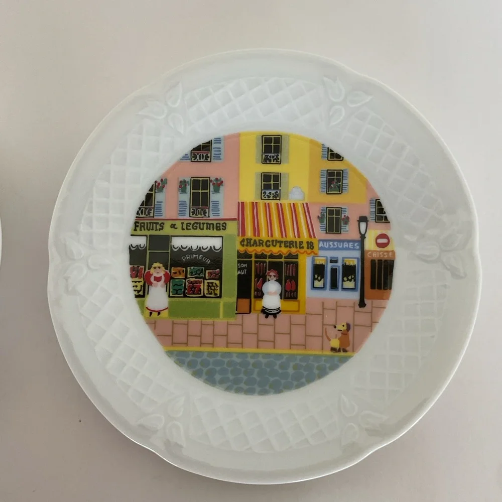Limoges France set of Philippe Deshoulières Merchants Row Cocktail Plates NWT